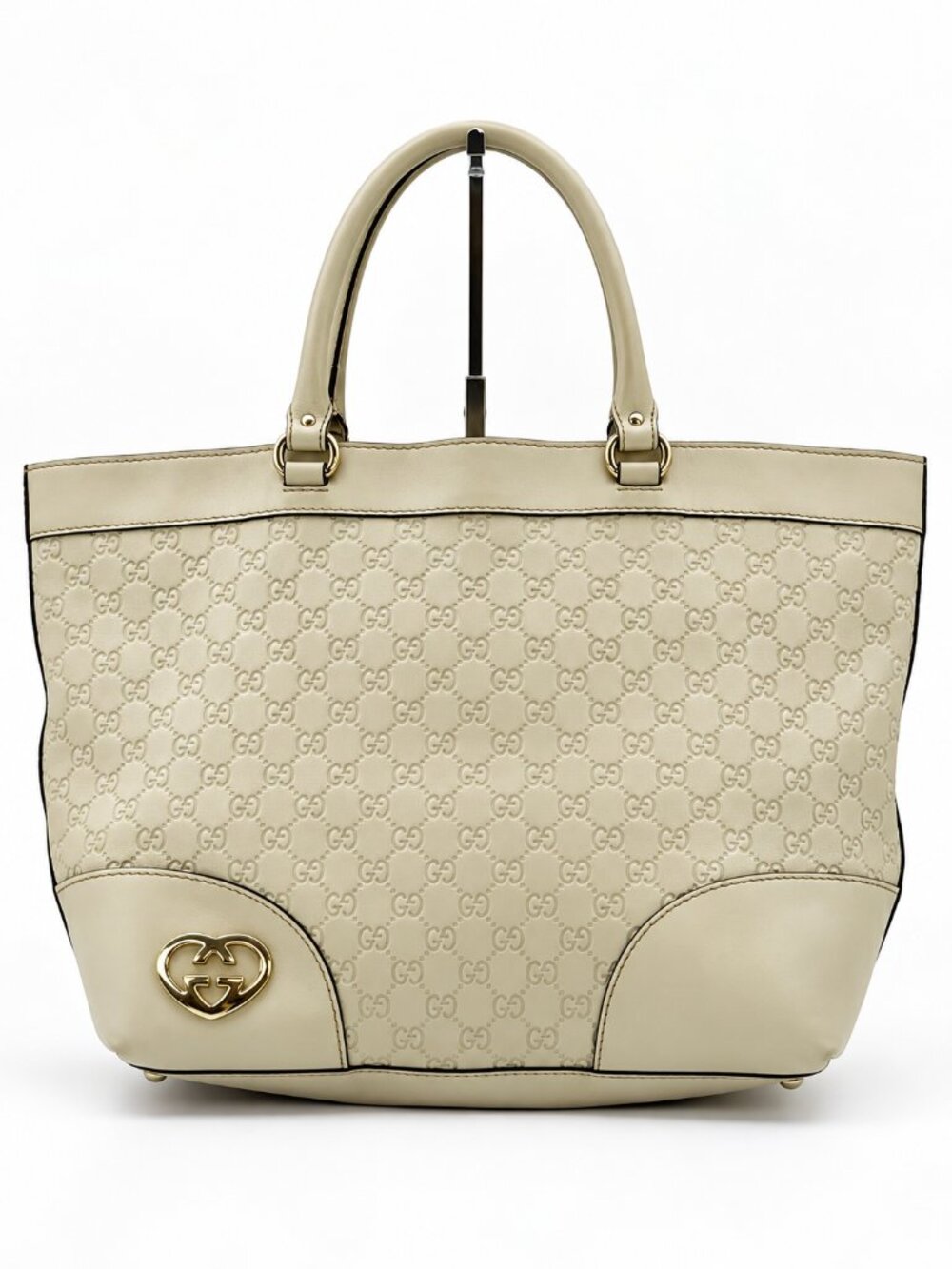 Gucci Guccissima Cream Leather Tote Bag Large Heart GG Logo